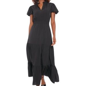 NWT LONDON TIMES Black Short Bubble Sleeve Tiered A-Line Maxi Dress Size Medium